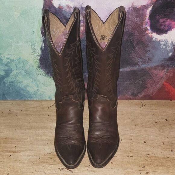 Justin Apache Classic L4935 Brown Feather Stitch Round Toe Western Boots Size 5 - Picture 10 of 11